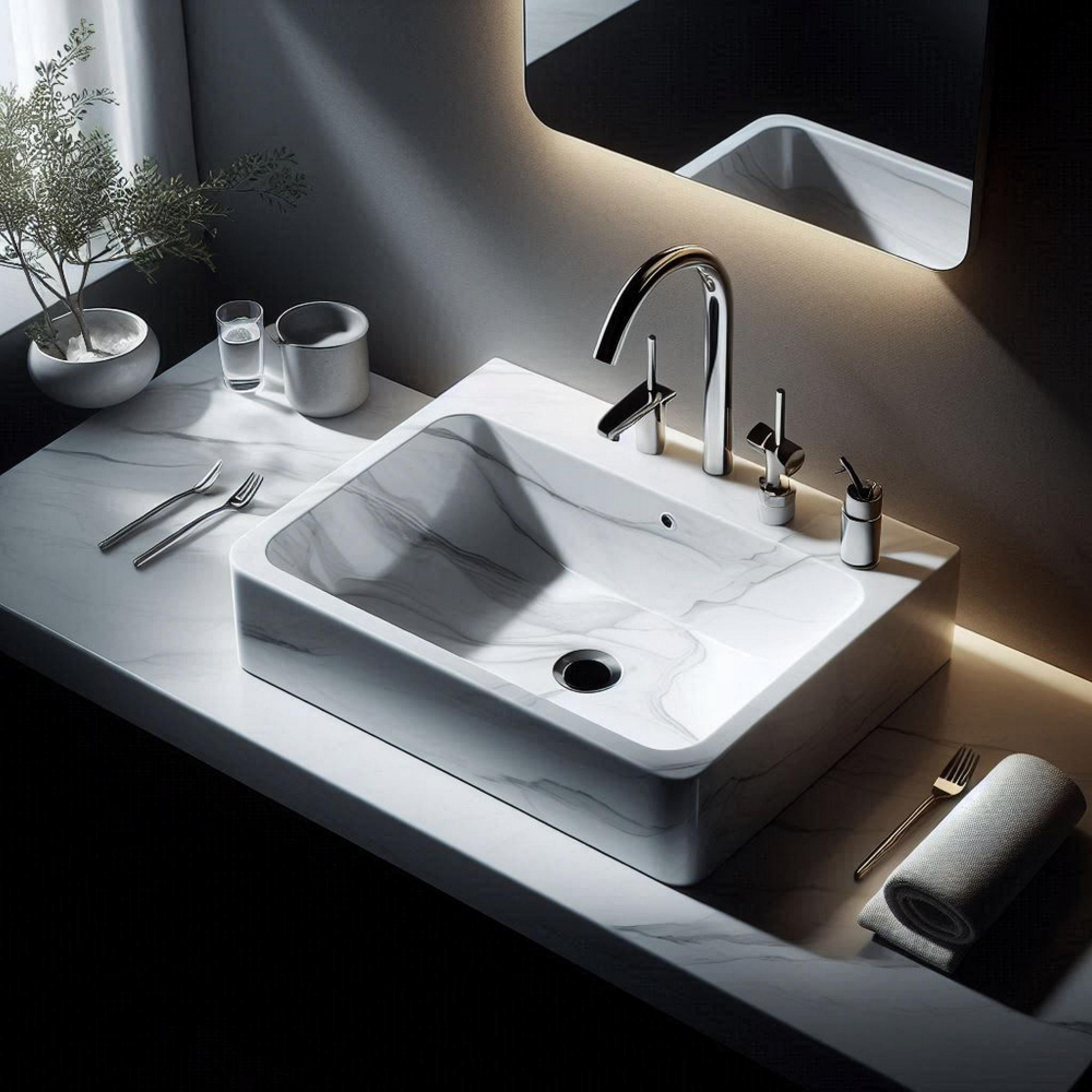 Sits on top of the vanity or counter for a modern, stylish look